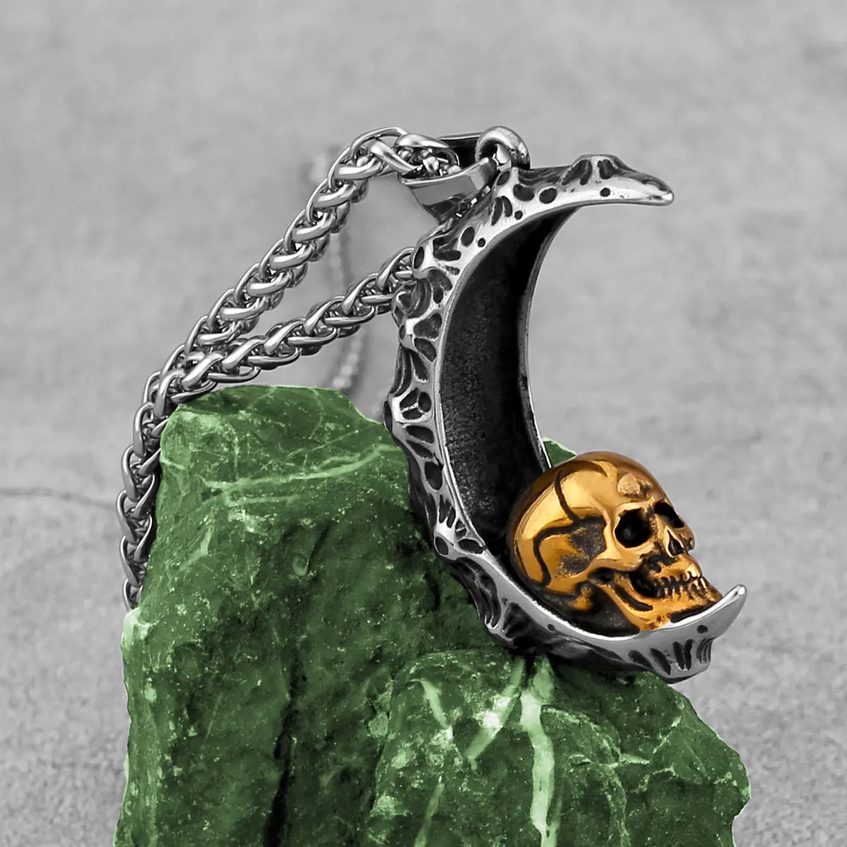 Gothic Skull on The Moon Pendant
