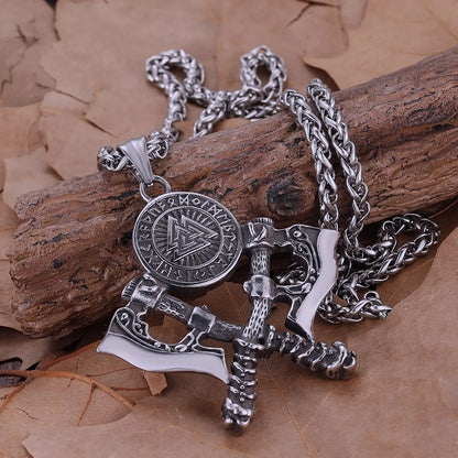 Nordic Vikings Soldier‘s Weapon Axe Shield Pendant