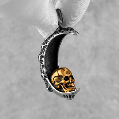 Gothic Skull on The Moon Pendant