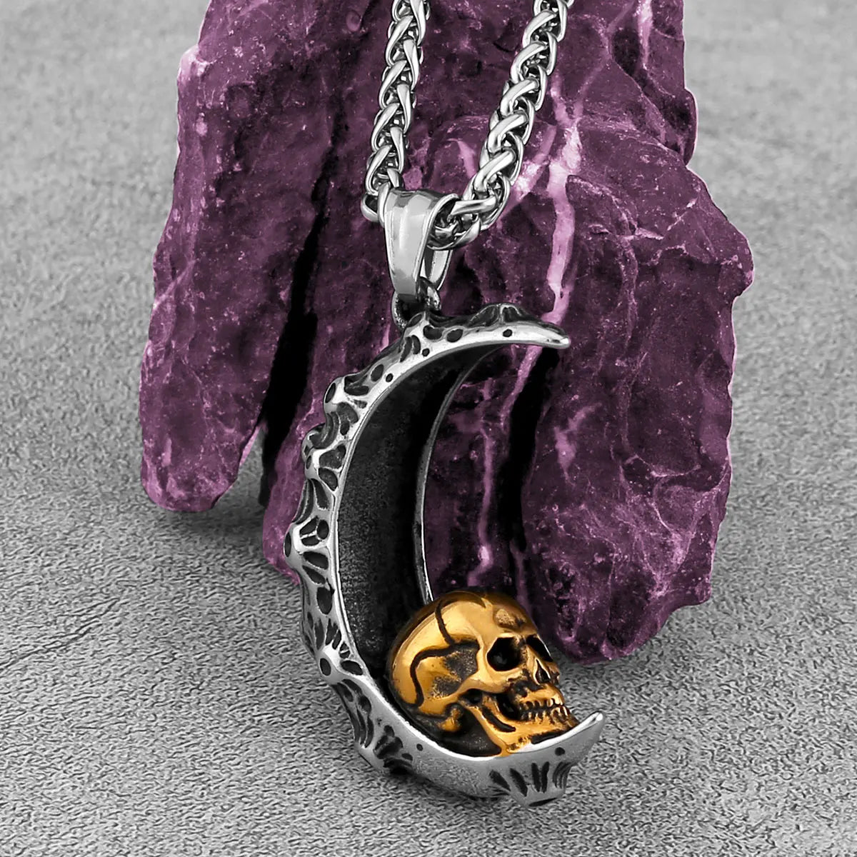 Gothic Skull on The Moon Pendant