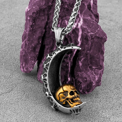 Gothic Skull on The Moon Pendant