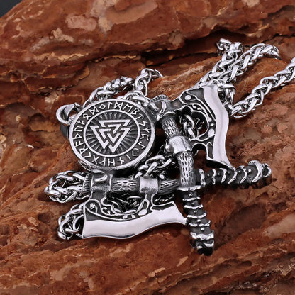 Nordic Vikings Soldier‘s Weapon Axe Shield Pendant