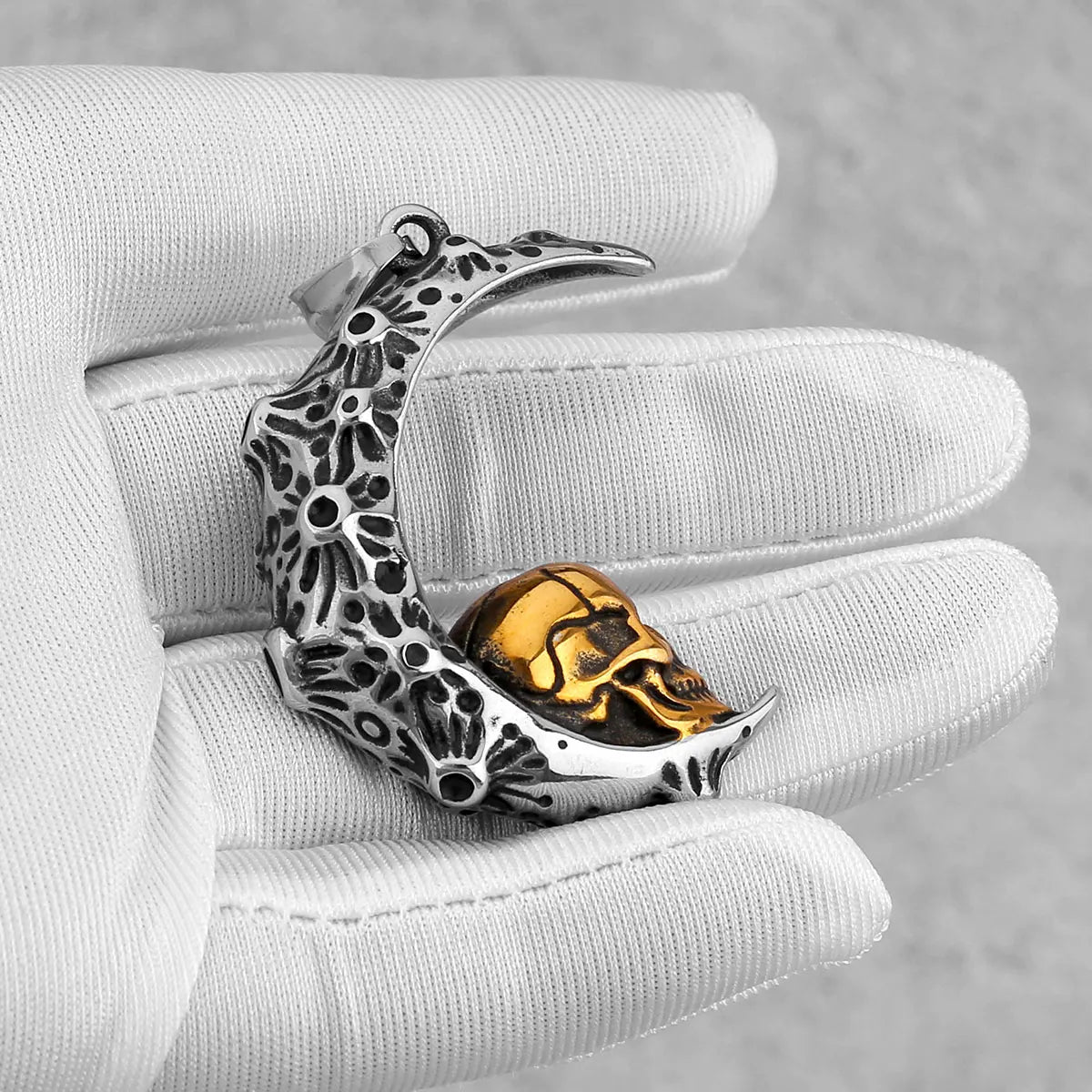 Gothic Skull on The Moon Pendant