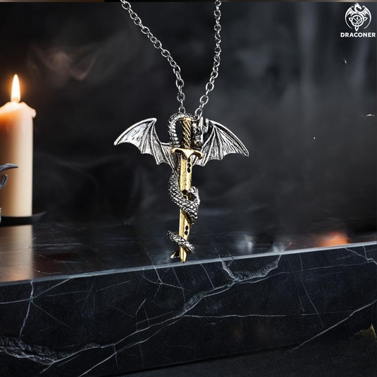 Sword Necklace Flying Dragon With Wings Rolled Pendant