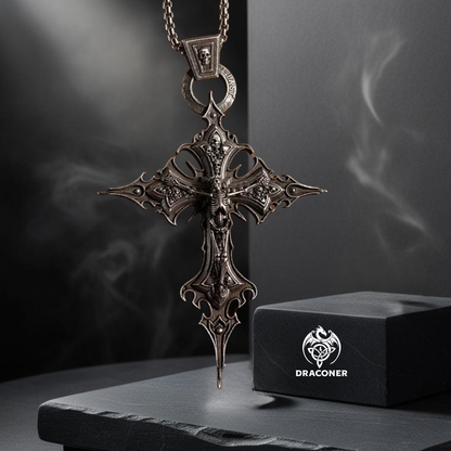 Vintage Gothic Skull Jesus Cross Pendant