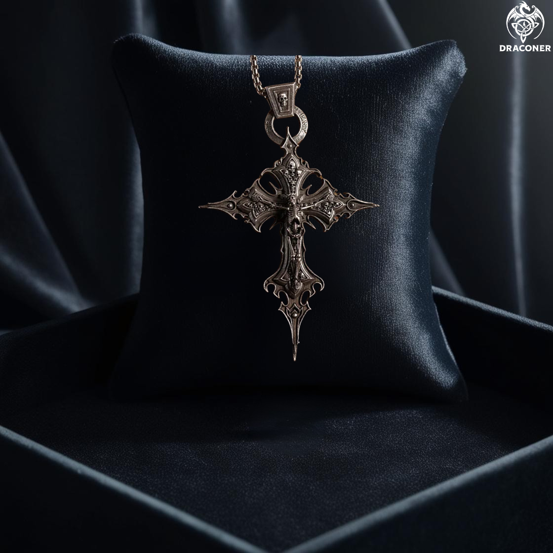 Vintage Gothic Skull Jesus Cross Pendant
